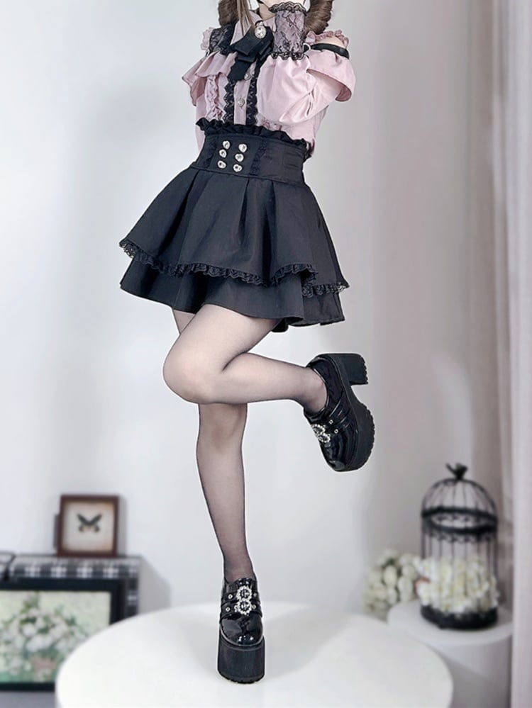 Black High Waist Tiered Jirai Kei Skirt