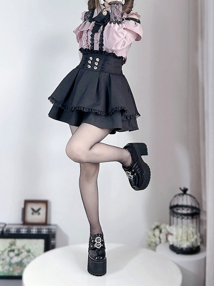 Skirt High Tiered Black Kei Waist Jirai