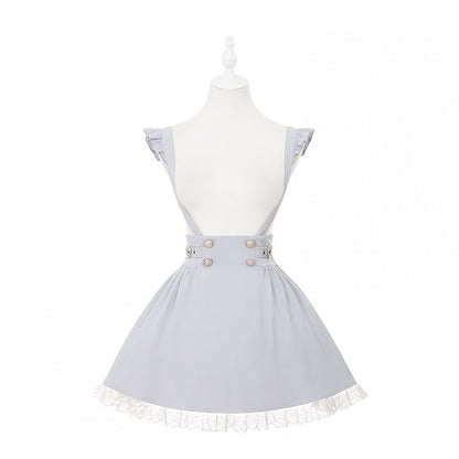 Decorative Dusty Dress and Buckles Beaded Buttons Kei Flutter Heart Jirai Overall Blue Sleeve with