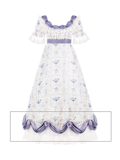 Dress with Detachable Accessory Flowers Purple