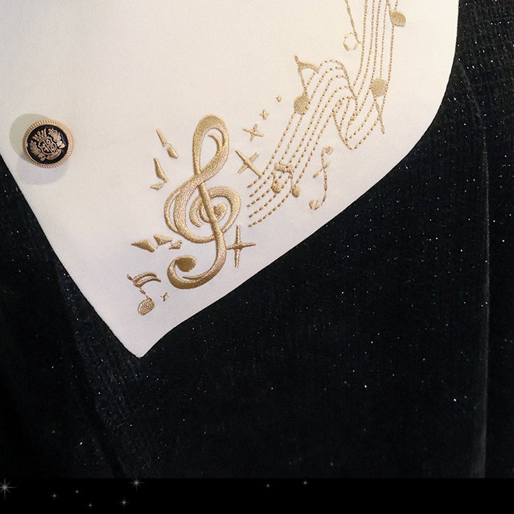 Black Ouji Glittering Waffle Top with Music Notes and Fringe Sash