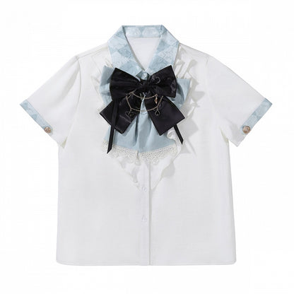 + Ouji Lolita Vibes Blue Alice in Shirt Outfit - White Wonderland