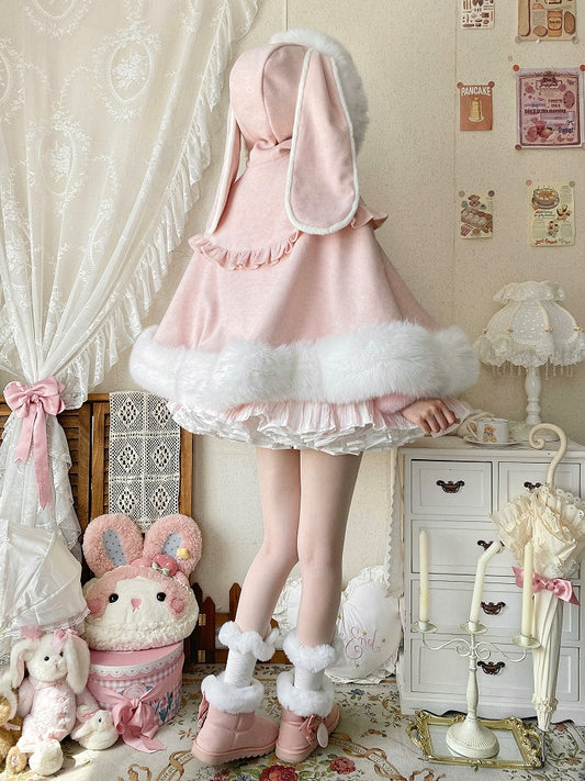 for Lolita Autumn/Winter Cape Oversized Wool Ears Hooded Bunny
