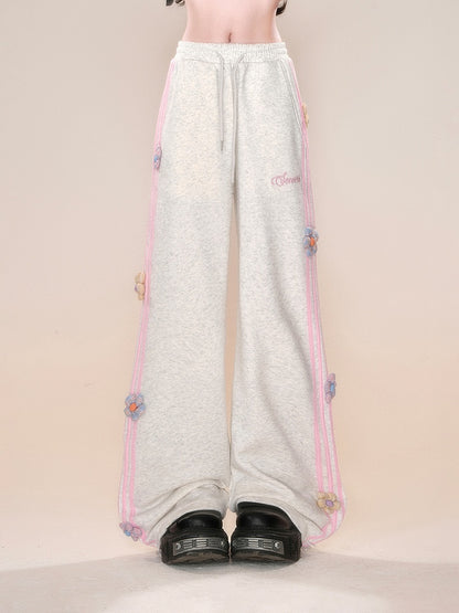 Design Straight-leg Floral Gray/Pink Cut Pants