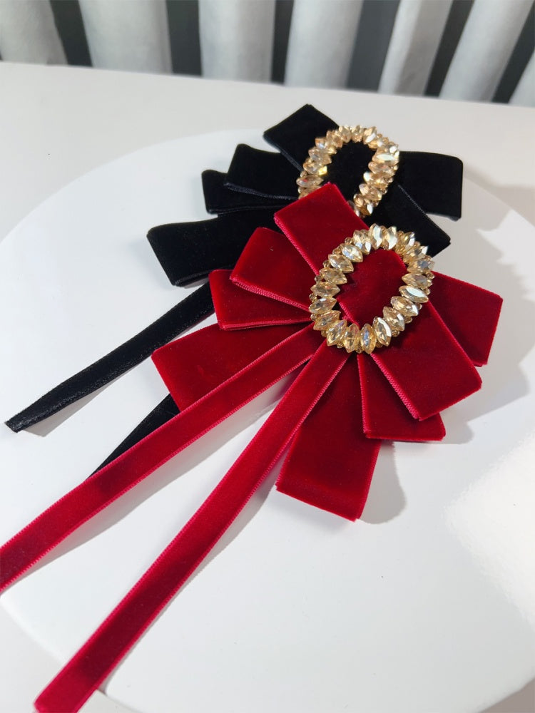 Rhinestoned Velvet Big Bow Brooch