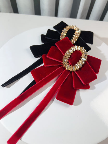 Rhinestoned Velvet Big Bow Brooch