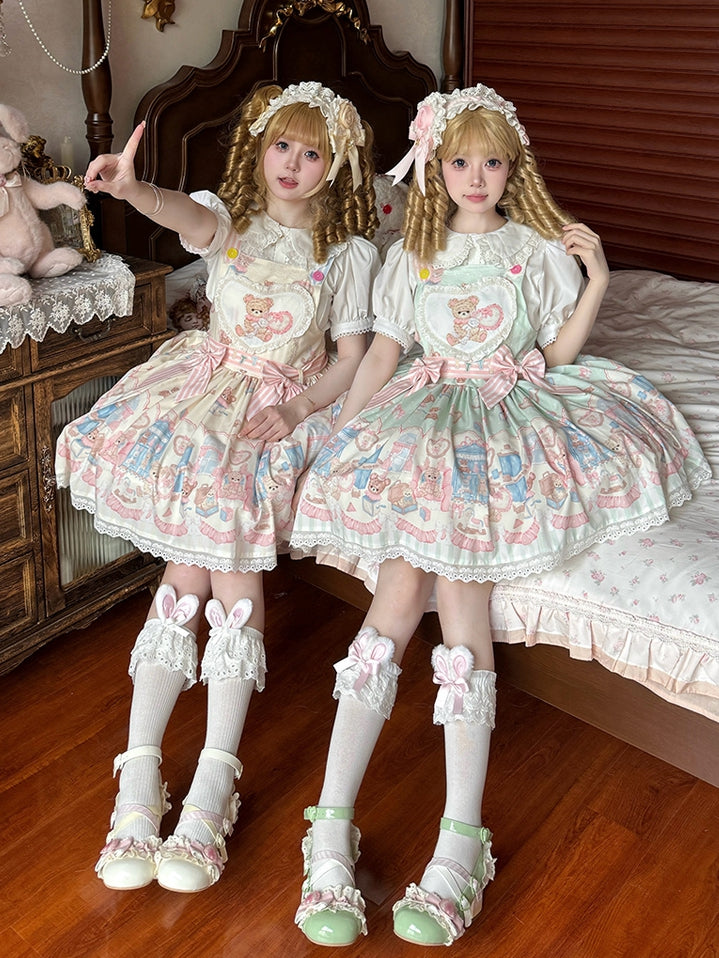Dress Green Teddy Toy Overall Sweet and Plush Print Lolita Bunny