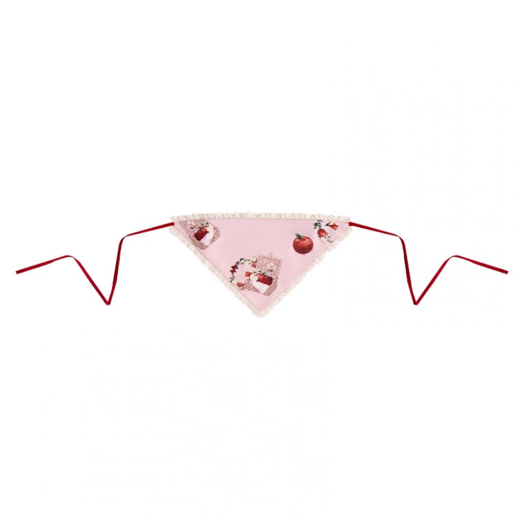 Pink Red Apple Print Triangle Scarf