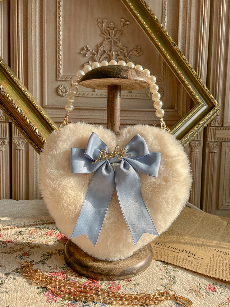 Bowknot Bag Heart-Shaped Bead – Plush with Hand Handle Options and Color Lolita 11