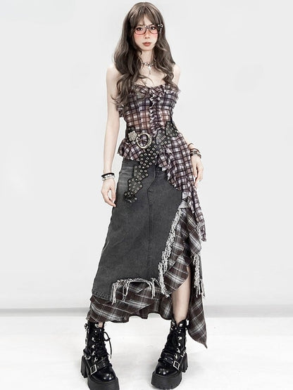 Saummuster Cami Glamorous Bittersweet Brown Plaid Asymmetrisch