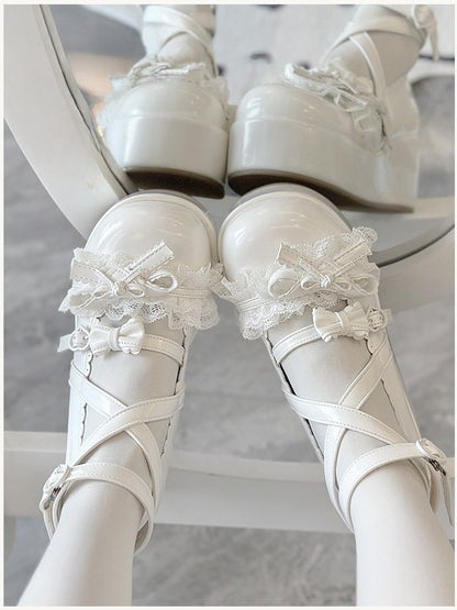 Sweet Lolita Plateau - Schnallen Herz Schuhe Weiß