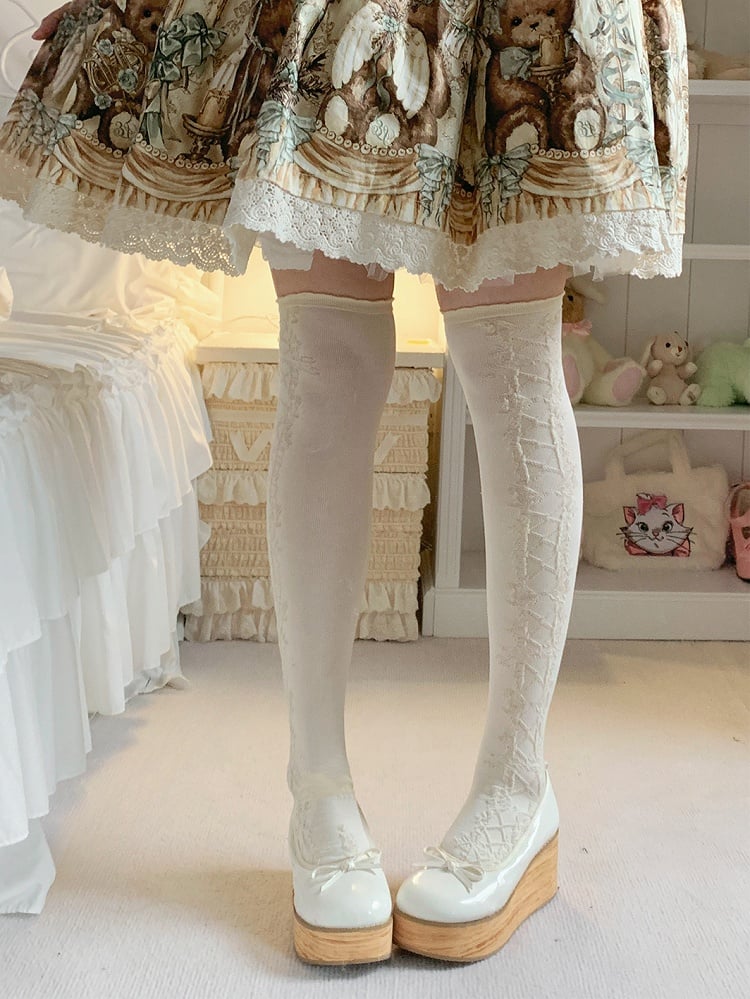 Bowknots Old School Lolita Over Knee Stockings