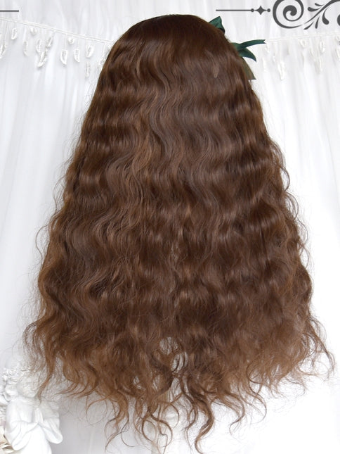 Mit langem Pony, 60 cm, lockige braune Perücke