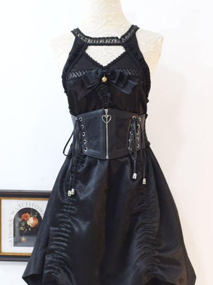 Gothic Black Lace-Up Zipper PU Corset Belt