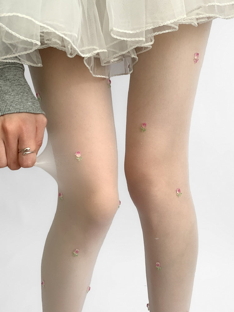 Tulip Details Tights Beige