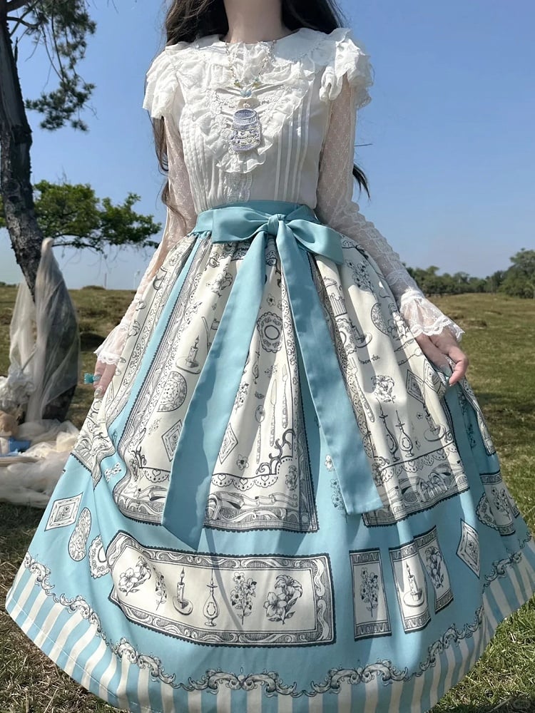 Print Blue Classic Elegant Lolita Skirt