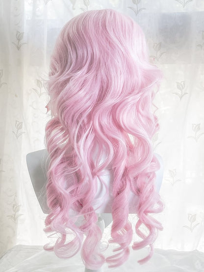 With 70CM Wig Pink Bangs Wavy Sakura Length