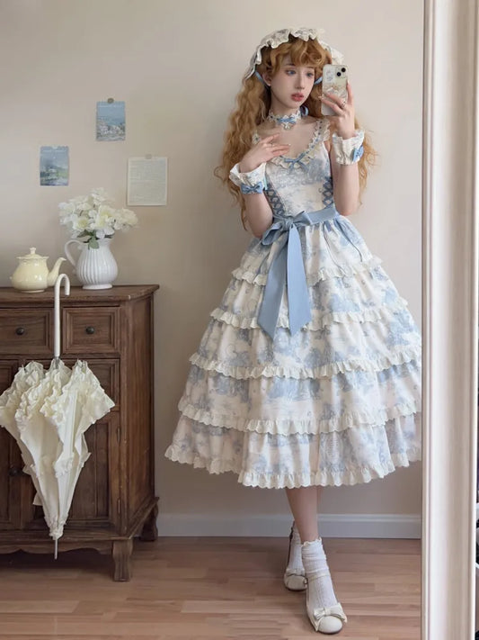 Print Hem Jumper Skirt Grapes Blue Lolita Detachable