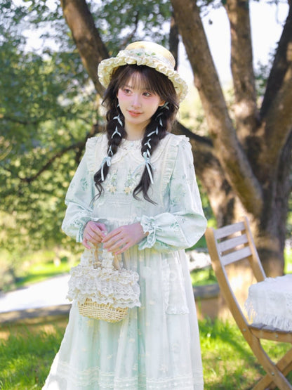 Apricot Peter Pan Collar Floral Embroidery Overdress