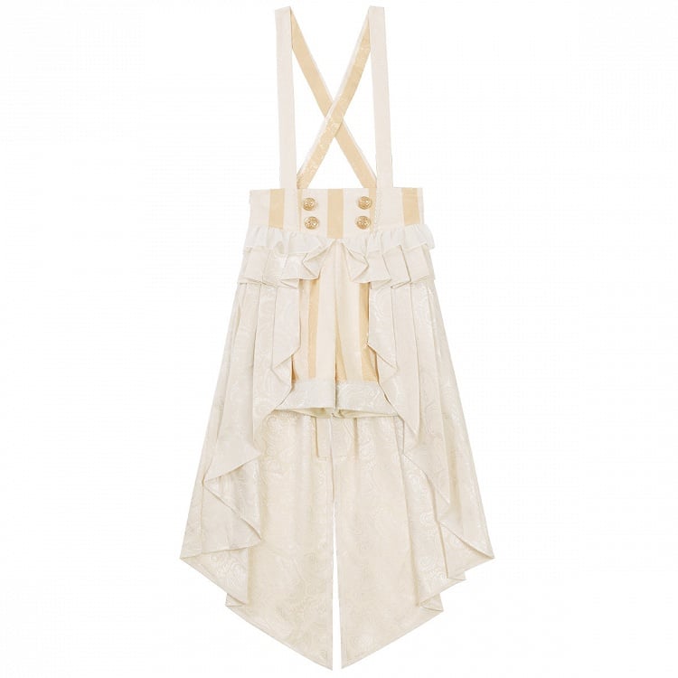 Champagne Ouji Lolita Prince Outfit Ruffle Neckline Long Sleeves Shirt Striped Overall Shorts