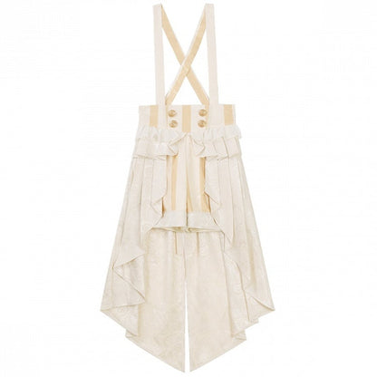 Champagne Ouji Lolita Prince Outfit Ruffle Neckline Long Sleeves Shirt Striped Overall Shorts