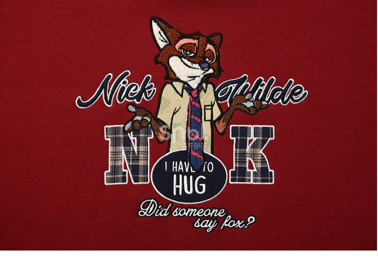 Zootopia Nick Applique Red Loose Hoodie