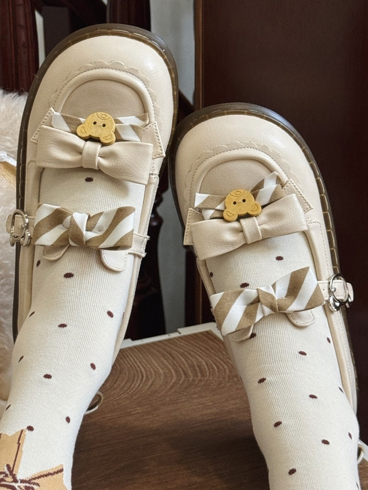 Muster PU Details Off-White 2cm - Gestreifte Schuhe Schleife Lolita Bär