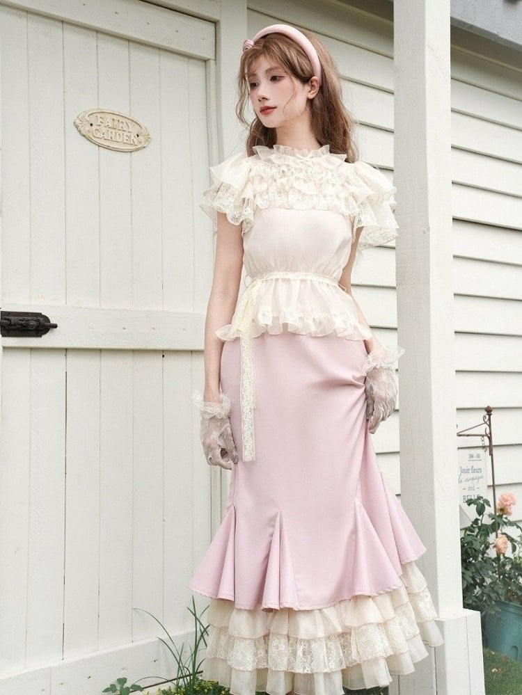 Elegant Three Pink Layers Hemline Mermaid Slip Dress Ruffle