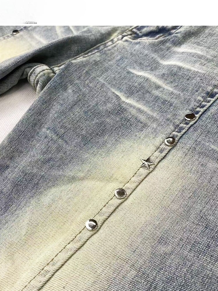 Decorated Jeans Faded Cuffs Y2K Frayed Glamorous Blue Raw Flare Pocket Silhouette Wash and