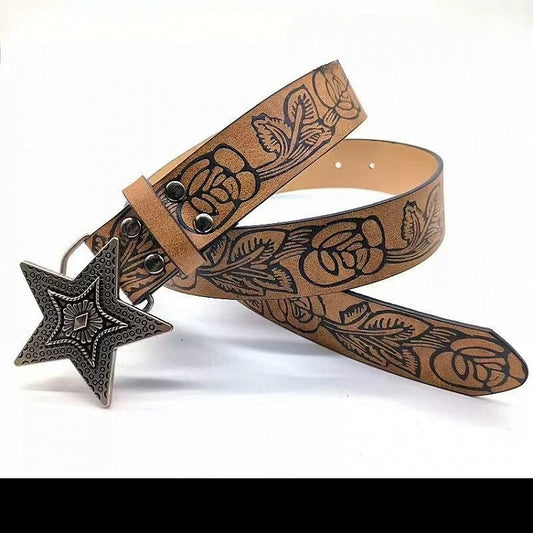 Design Wasteland Belt Star Khaki Pattern Floral Waist Punk