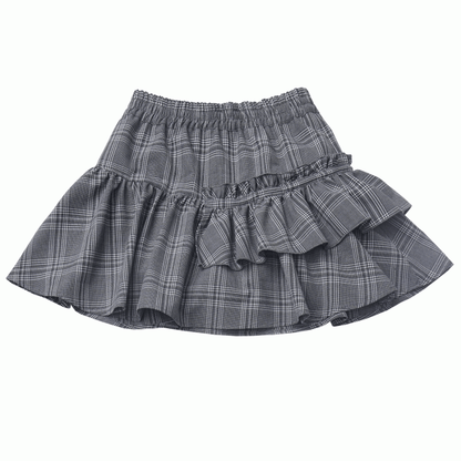 Gray Elastic Waist Tiered Plaid Skirt