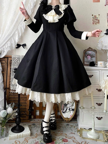 Black and Beige Juliette Sleeves Maid Lolita + Apron Set