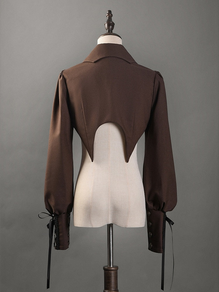 Brown Bat Wings Shaped Collar Steampunk Lolita Cropped Top