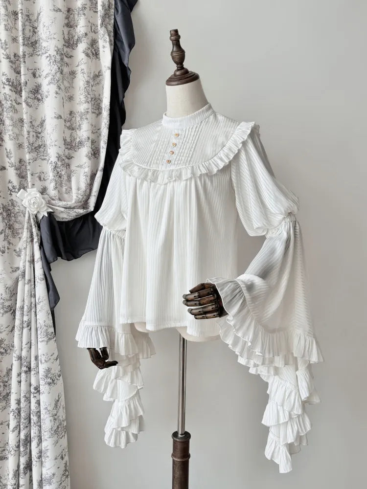 Blouse White Flounce Gothic Sleeves Bell Trim