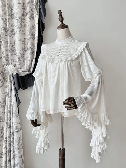 Blouse White Flounce Gothic Sleeves Bell Trim