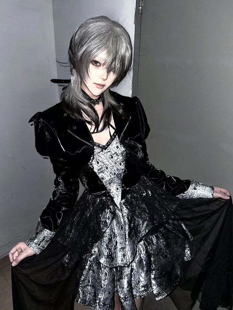 Black 45CM Ouji Bangs Ombre Straight Gray And With Style Length Wig
