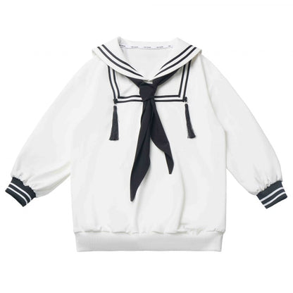 White Sailor Collar Preppy Style Sweatshirt