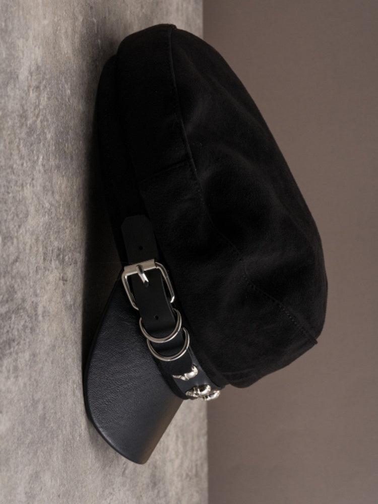 Verzierte Gothic Black Design Schnalle Hut Skelett Baskenmütze