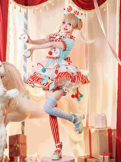 Circus Green Lolita Dress and Clowncore Sweet Pastel Bodice Overalls Bunny Orange Clown Fleece