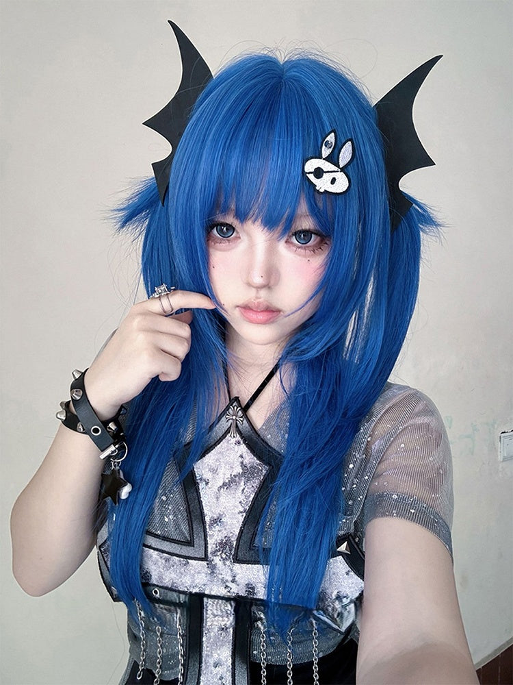 Bangs Wig 63CM Blue With Length Straight Full