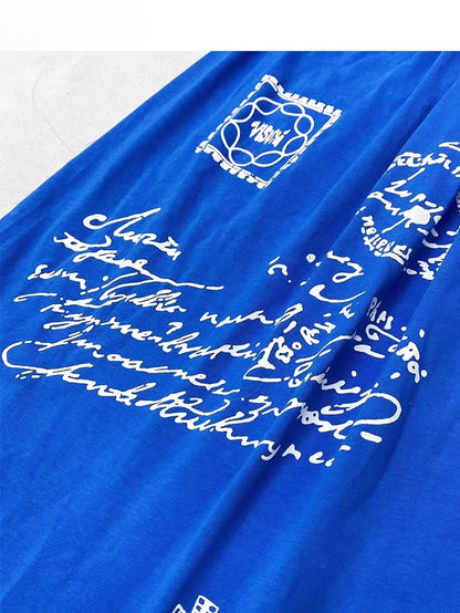 Blue Y2K A-Line Skirt With Letter Sailboat And Cross Prints