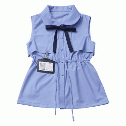 Card Blue Peter Pan Collar Sleeveless Shirt with Bowtie Holder and