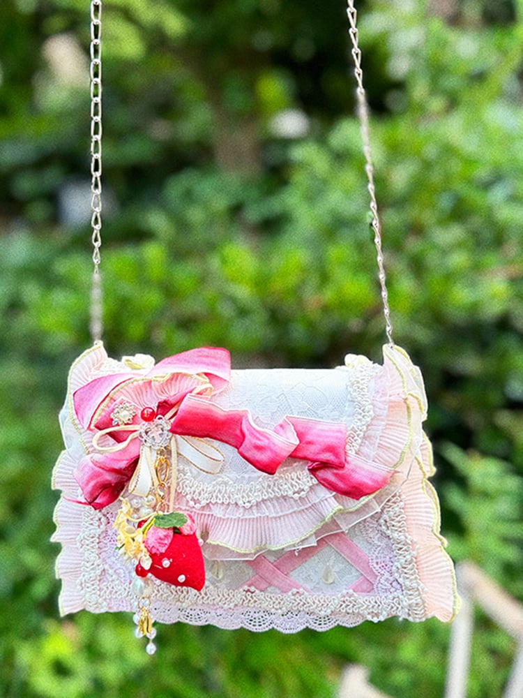 Light Pink Bow Accent Strawberry Charm Sweet Lolita Bag