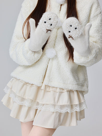 White Lolita Bow Details Puppy Design Gloves