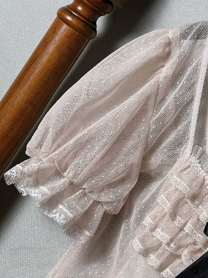 Beige Square Neckline Short Sleeves Blouse