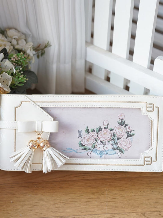 Pattern Floral Style Bag Bow Ita Cheongsam With Accent PU Fringe White