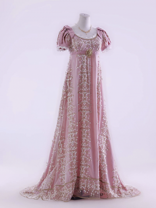 Pink Empire Waist Floral Elegant Lolita Maxi Dress Floor Length Version
