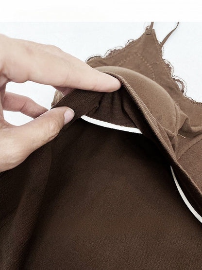 with Lace Brown Top Trim Cami Cups Padded