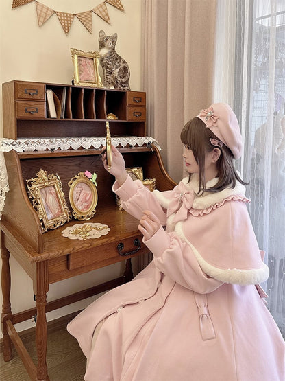 Pan Long Peter Plush with Elegant Jirai Kei Collar and Detachable Cape Coat Pink