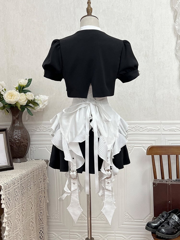 Cropped and Gothic Shirt Sleeveless White Lolita Set Black Full - Top Skirt +